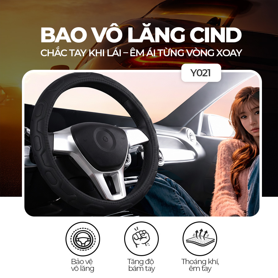Bao vô lăng CIND PU+TPE Y021 size M đen