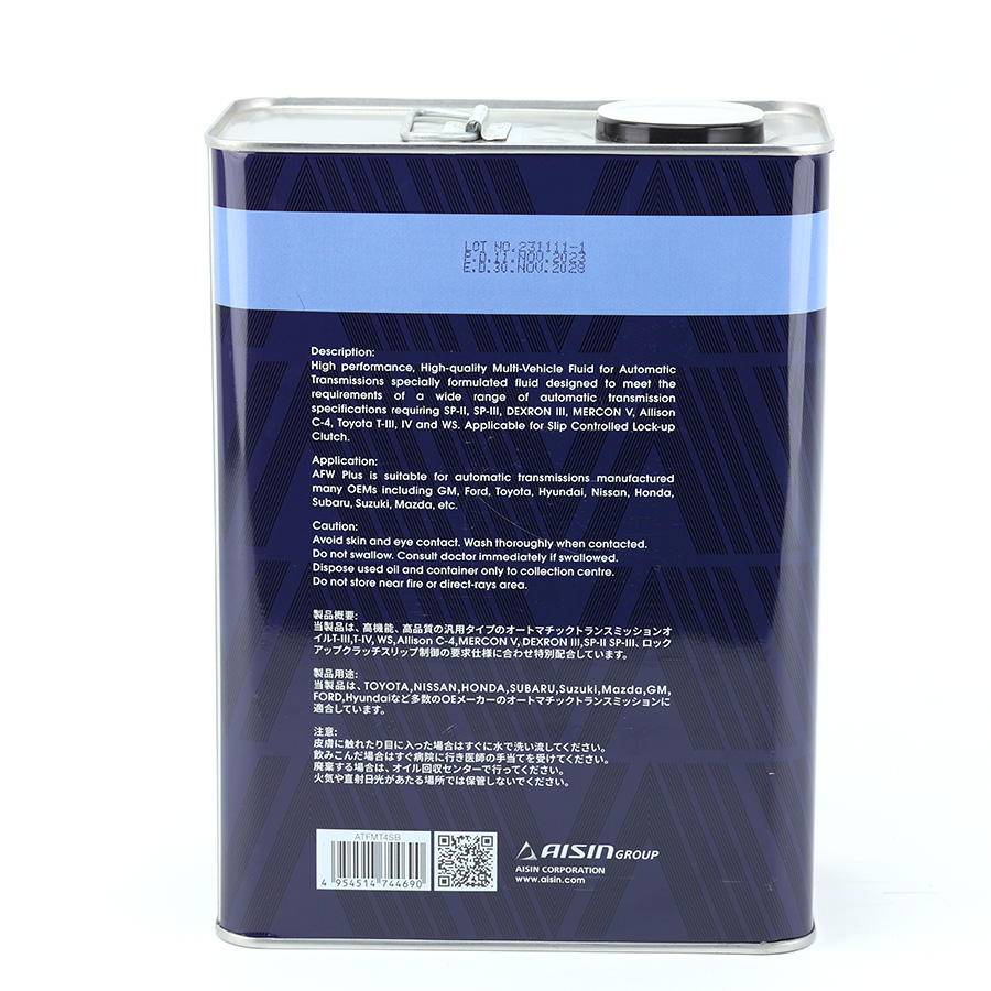 Nhớt Hộp Số Tự Động Aisin AFW+ Multi  4 Lít ATFMT4S
