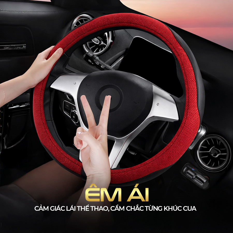 Bao vô lăng CIND PU+TPE E011 size M đen/đỏ