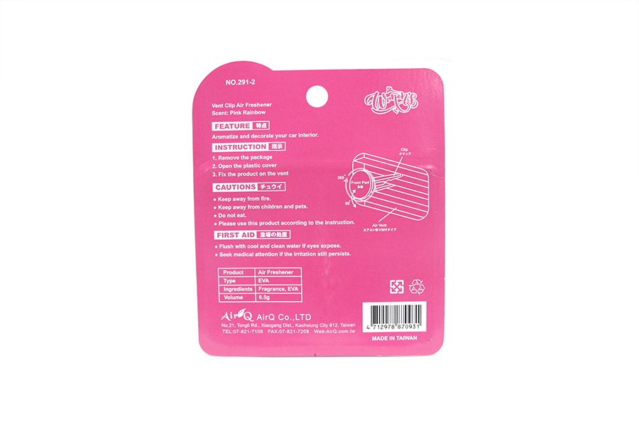 Sáp thơm ghim máy lạnh AIR-Q Vent Clip Wonder NO.291-2 6.4g Pink Rainbow 4pcs/Set