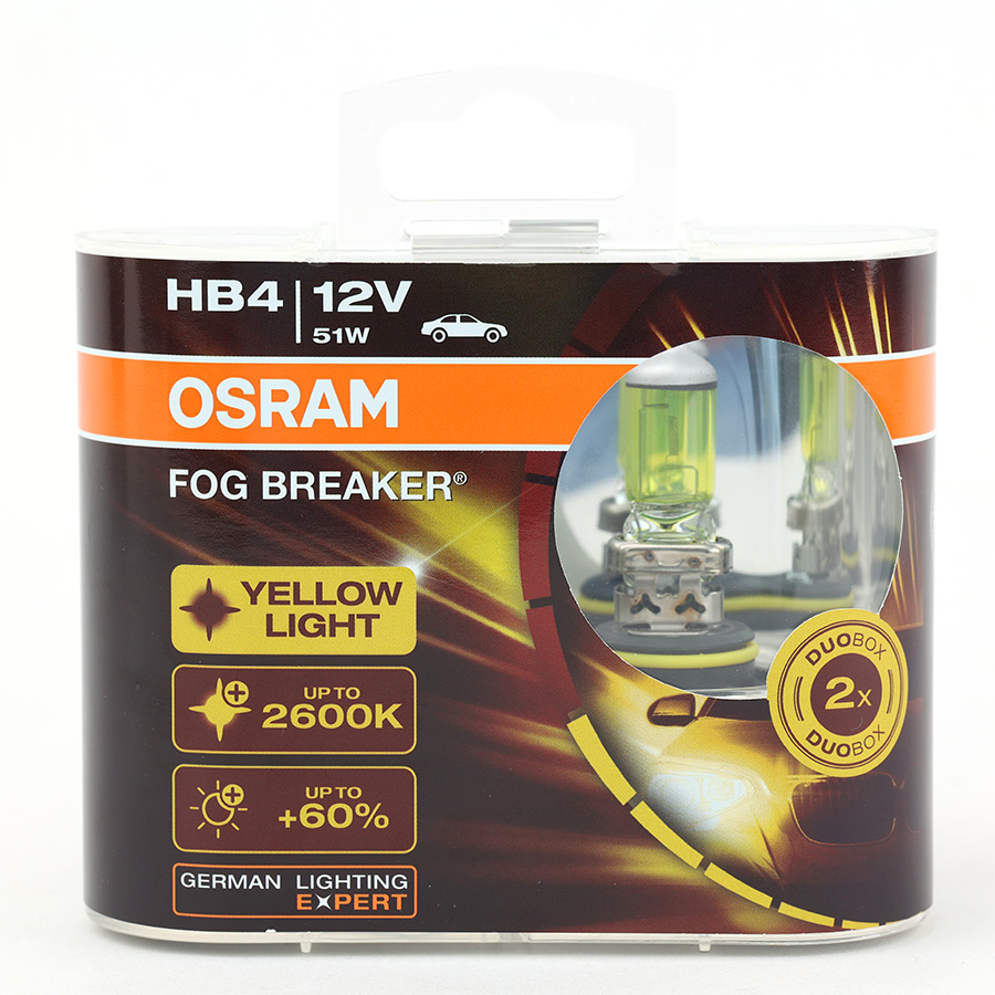 Bóng Halogen Phá Sương HB4 12V 51W P22D 9006FBR-HCB Yellow Hiệu Osram