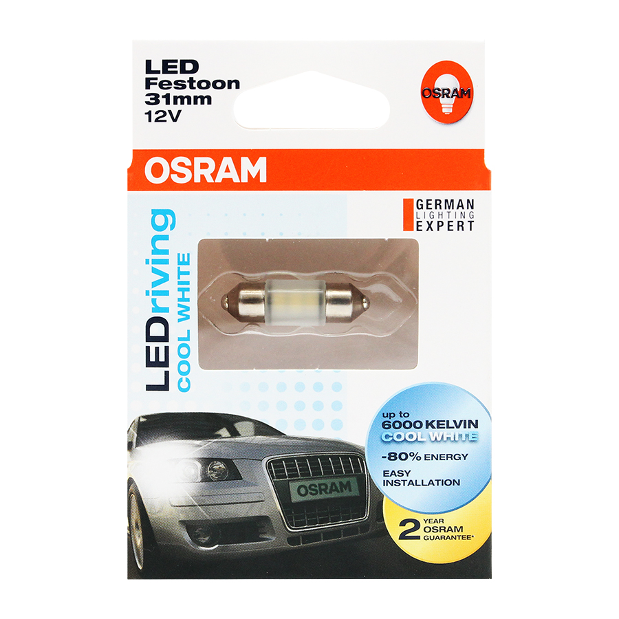 Bóng Led Cana Ngắn Standard Retrofit C5W 12V Màu Trắng Cool 6431CW Hiệu Osram